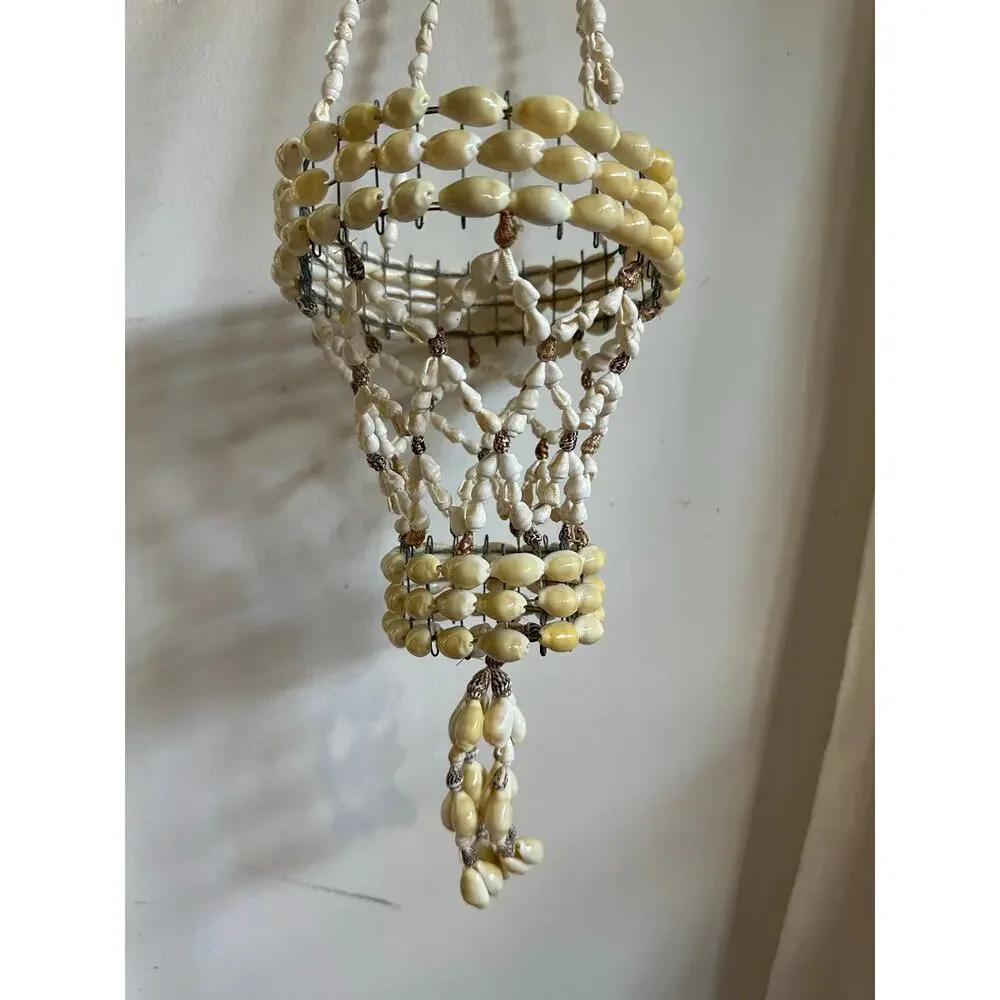 Vintage Sea Shell Hanging Macrame Plant candle Holder Boho decor beach nautical